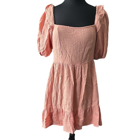 Forever 21 Pink/Coral Textured Waffle Knit Mini Dress size large - Picture 1 of 6